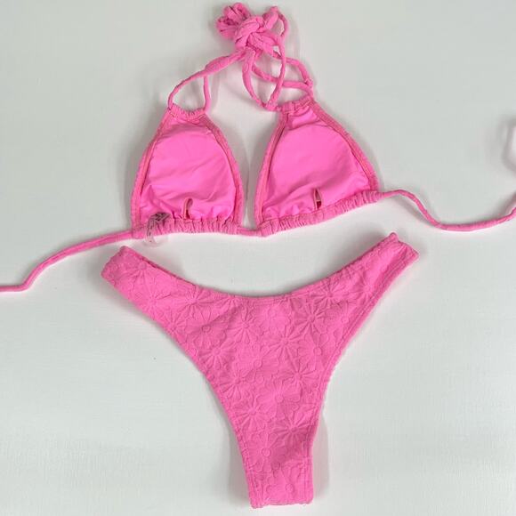 KB KINIS | Cheeky Bikini Set Textured Floral Print Pink Size L - Picture 4 of 11